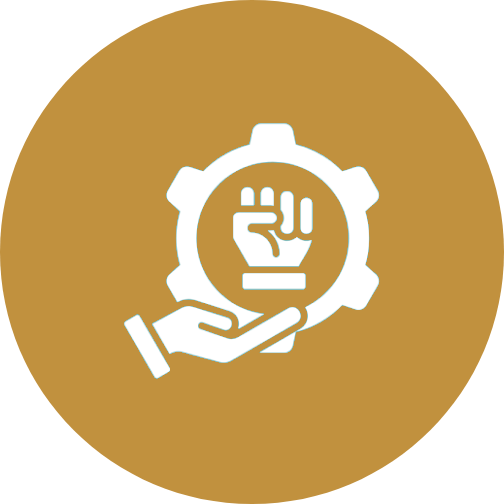 Hand holding gear and fist